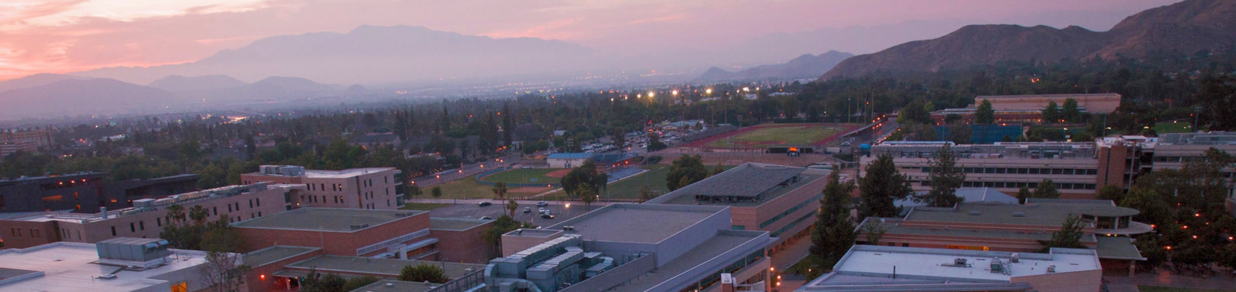 Aerial view of UCR at dusk