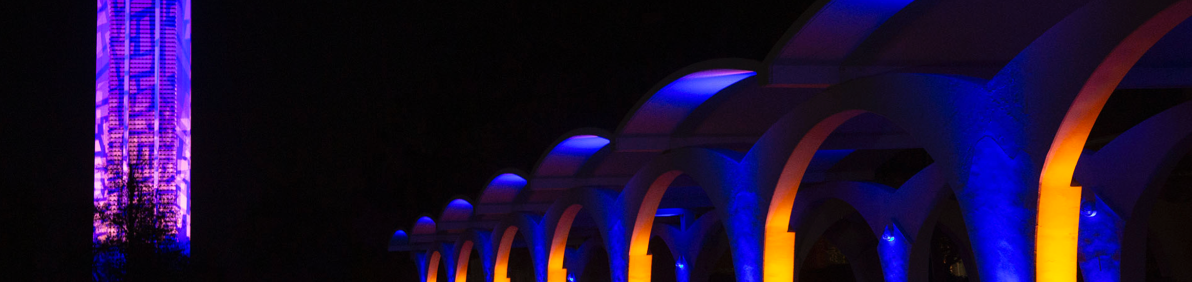 Bell tower and Rivera arches at night