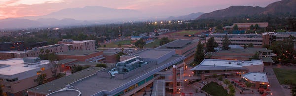 Aerial view of UCR at dusk