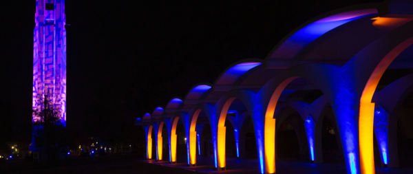 Bell tower and Rivera arches at night