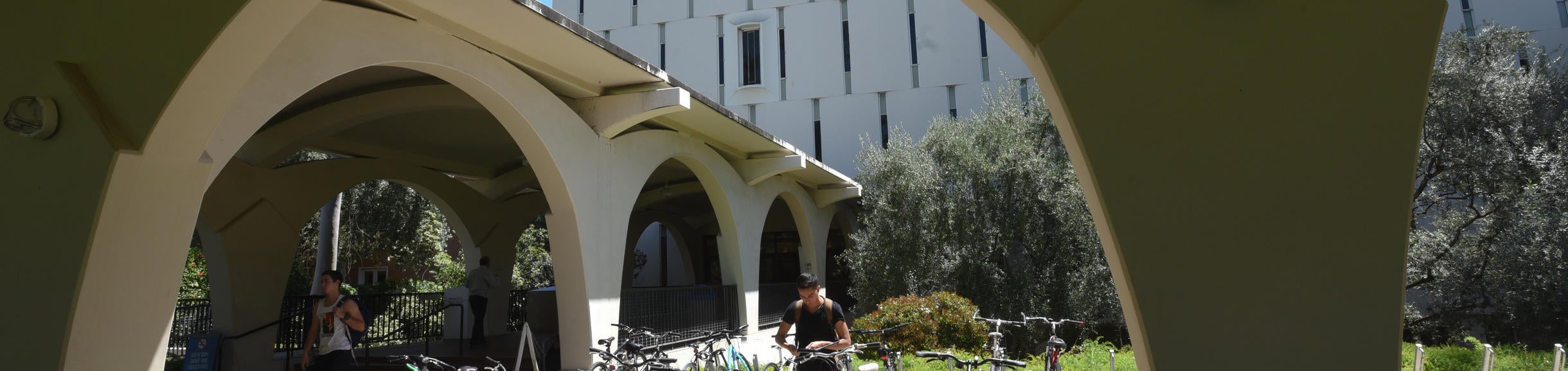 Rivera Library arches and bike racks